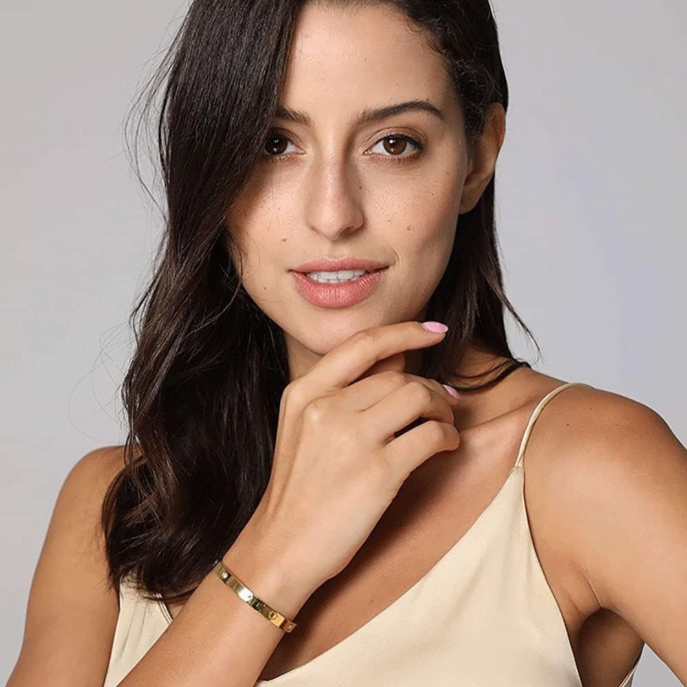image:imageVQYSKO Love Friendship Bracelet Bangle Gold Rose Gold Silver with Cubic Zirconia Stones Stainless Steel Hinged Jewelry with Crystal Oval Bracelet Birthday Present for Her Women Teen Girls7 InchHeartGolden