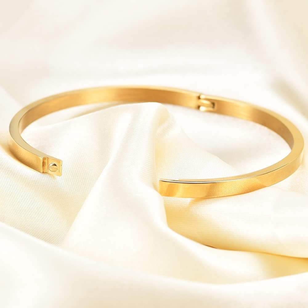 image:imageVQYSKO Love Friendship Bracelet Bangle Gold Rose Gold Silver with Cubic Zirconia Stones Stainless Steel Hinged Jewelry with Crystal Oval Bracelet Birthday Present for Her Women Teen Girls2PC63 InchSilverGold