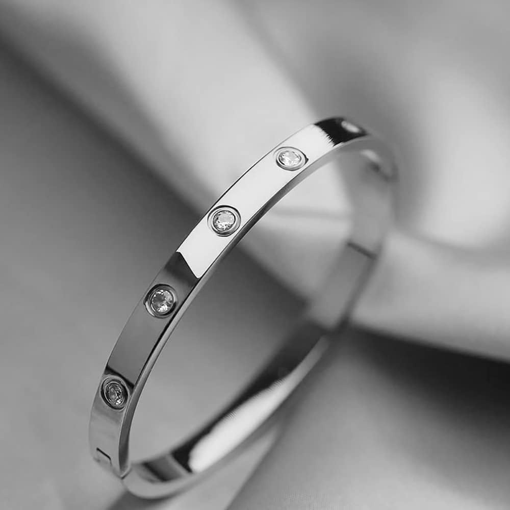 image:imageVQYSKO Love Friendship Bracelet Bangle Gold Rose Gold Silver with Cubic Zirconia Stones Stainless Steel Hinged Jewelry with Crystal Oval Bracelet Birthday Present for Her Women Teen GirlsB0CHNXXVFS