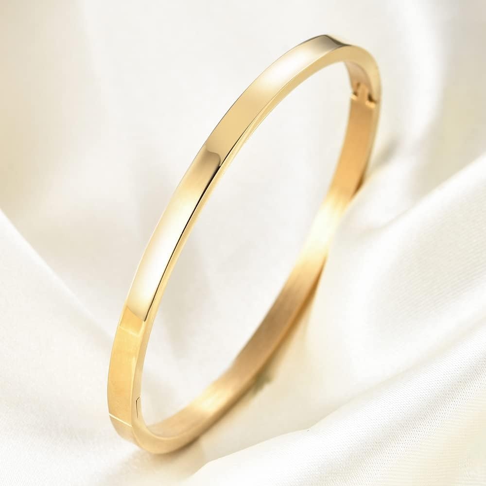 image:imageVQYSKO Love Friendship Bracelet Bangle Gold Rose Gold Silver with Cubic Zirconia Stones Stainless Steel Hinged Jewelry with Crystal Oval Bracelet Birthday Present for Her Women Teen Girls2PC63 InchSilverGold