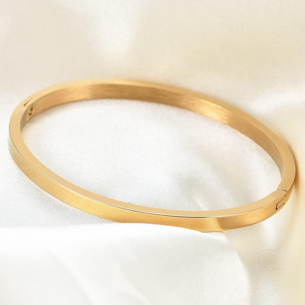 image:imageVQYSKO Love Friendship Bracelet Bangle Gold Rose Gold Silver with Cubic Zirconia Stones Stainless Steel Hinged Jewelry with Crystal Oval Bracelet Birthday Present for Her Women Teen Girls2PC63 InchSilverGold