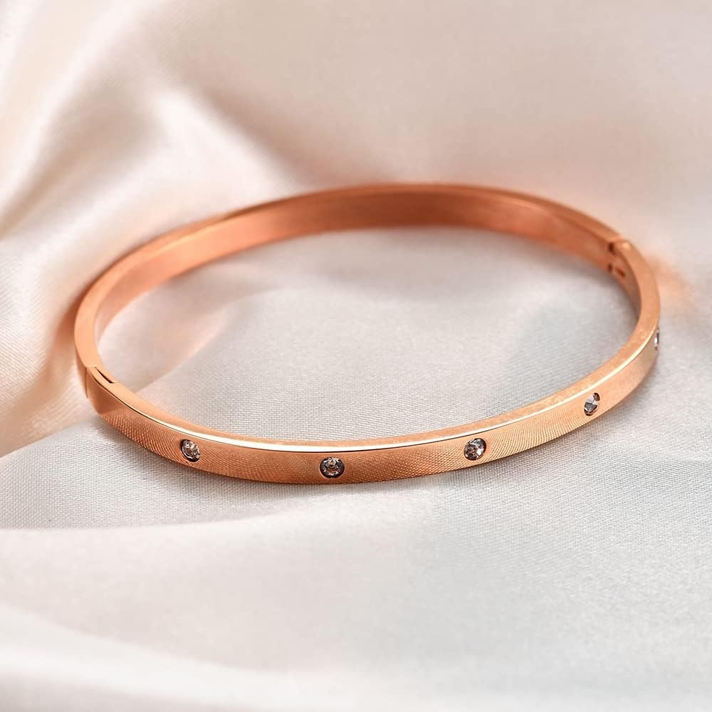 image:imageVQYSKO Love Friendship Bracelet Bangle Gold Rose Gold Silver with Cubic Zirconia Stones Stainless Steel Hinged Jewelry with Crystal Oval Bracelet Birthday Present for Her Women Teen Girls65Inch4MMOvalRose Gold