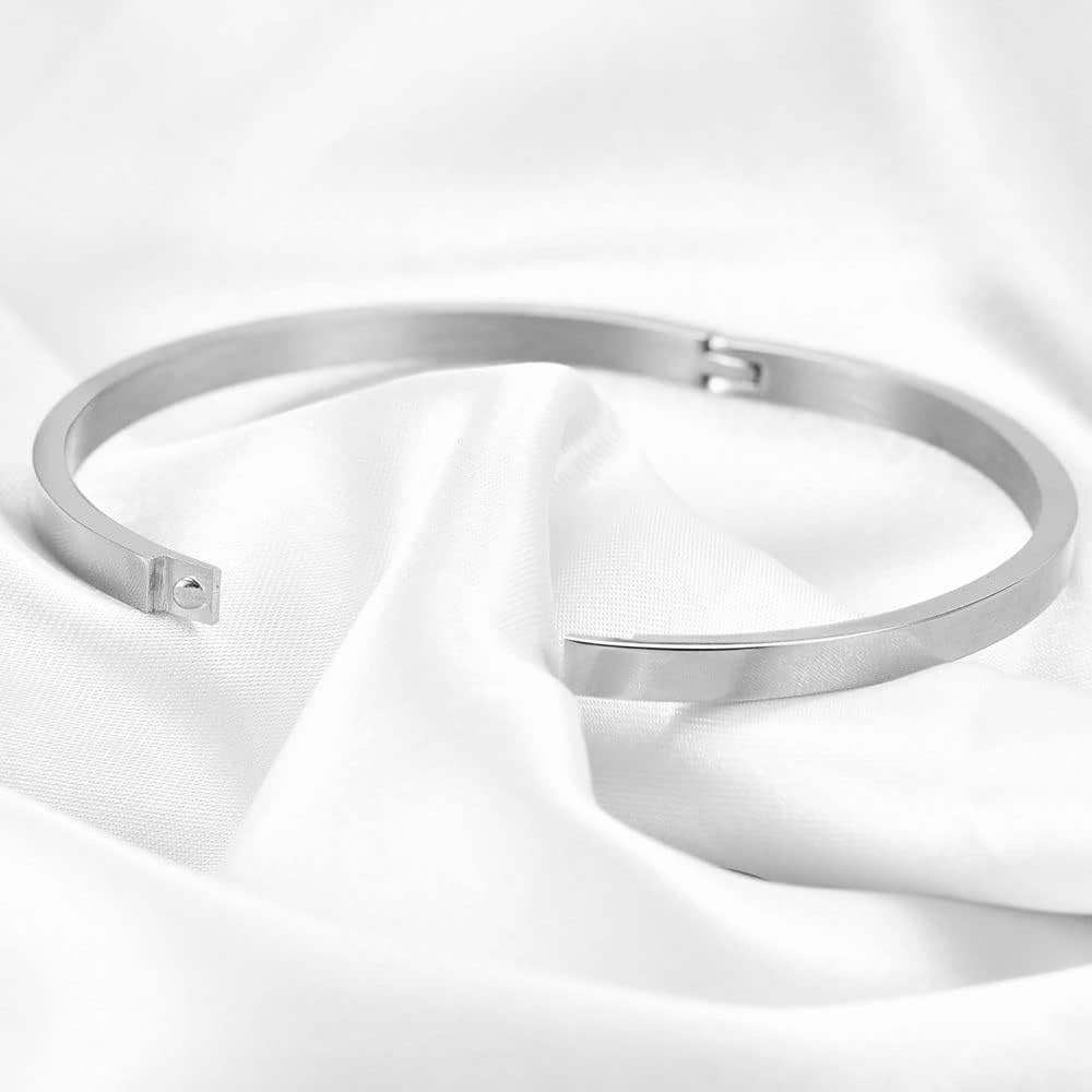 image:imageVQYSKO Love Friendship Bracelet Bangle Gold Rose Gold Silver with Cubic Zirconia Stones Stainless Steel Hinged Jewelry with Crystal Oval Bracelet Birthday Present for Her Women Teen Girls2PC63 InchSilverGold