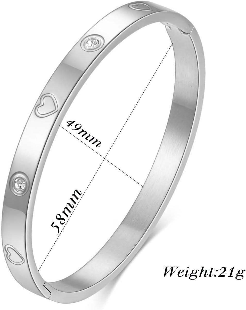 image:imageVQYSKO Love Friendship Bracelet Bangle Gold Rose Gold Silver with Cubic Zirconia Stones Stainless Steel Hinged Jewelry with Crystal Oval Bracelet Birthday Present for Her Women Teen Girls67 InchHeartSilver