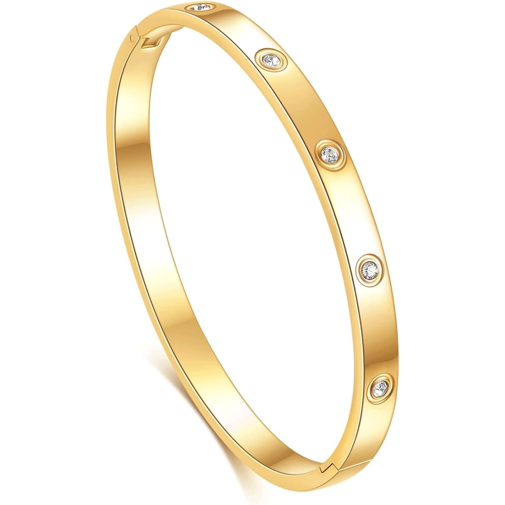 image:imageVQYSKO Love Friendship Bracelet Bangle Gold Rose Gold Silver with Cubic Zirconia Stones Stainless Steel Hinged Jewelry with Crystal Oval Bracelet Birthday Present for Her Women Teen Girls67 InchOvalGold