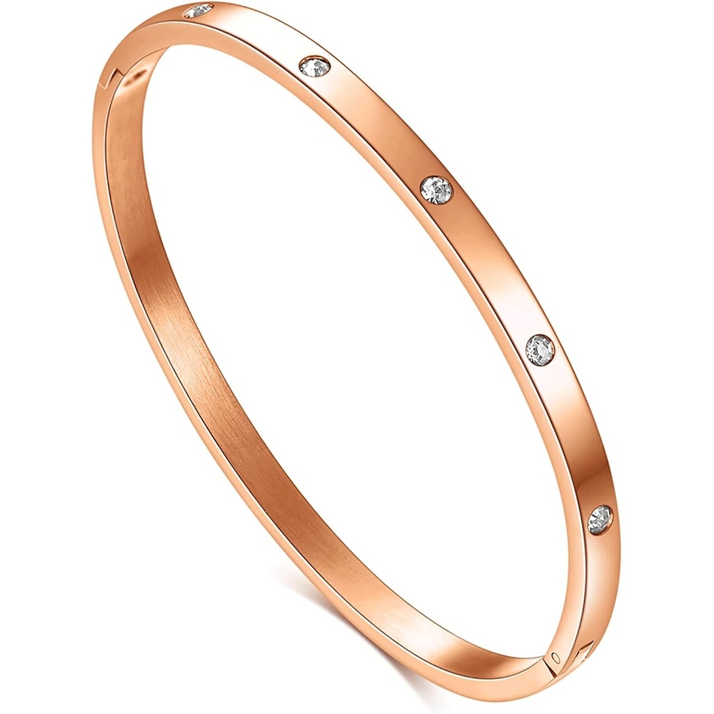 image:imageVQYSKO Love Friendship Bracelet Bangle Gold Rose Gold Silver with Cubic Zirconia Stones Stainless Steel Hinged Jewelry with Crystal Oval Bracelet Birthday Present for Her Women Teen Girls65Inch4MMOvalRose Gold