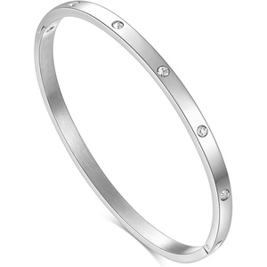 VQYSKO Love Friendship Bracelet Bangle Gold Rose Gold Silver with Cubic Zirconia Stones Stainless Steel Hinged Jewelry with Crystal Oval Bracelet Birthday Present for Her Women Teen Girls(6.5Inch-4MM-Oval-Silver)