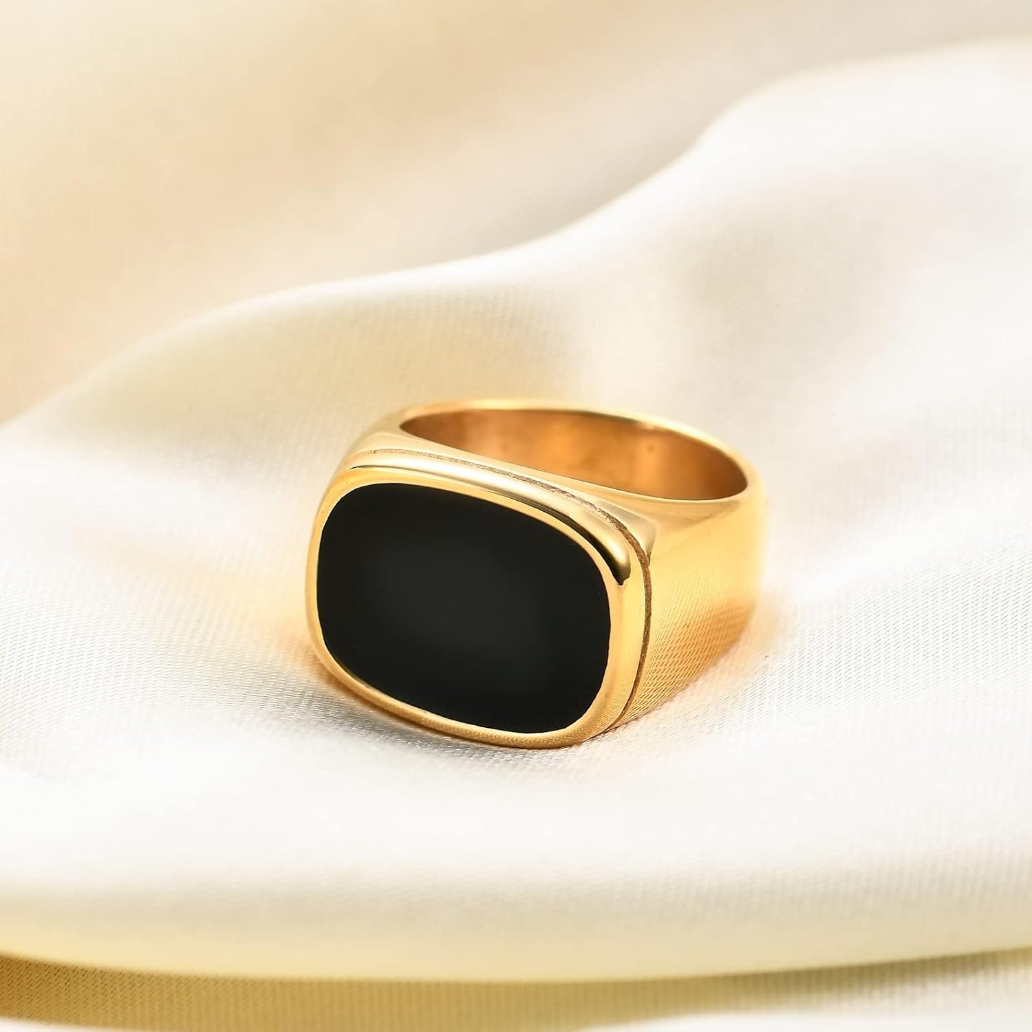 image:imageVQYSKO Plated Square Signet Ring Stainless Steel Band for MenRectangle GoldBlack