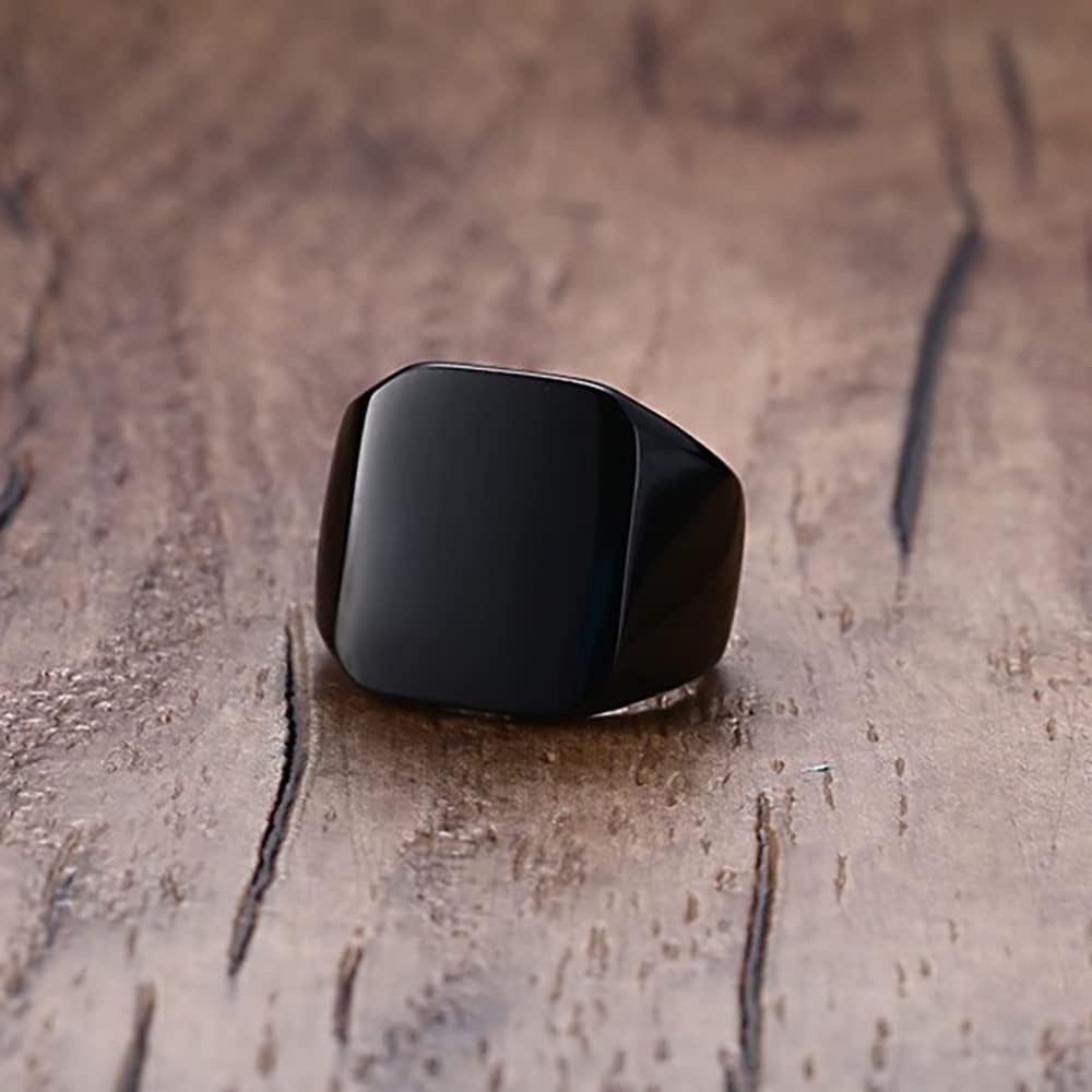 image:imageVQYSKO Plated Square Signet Ring Stainless Steel Band for MenSquare Black