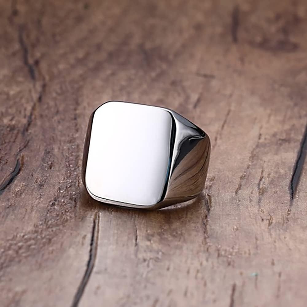 image:imageVQYSKO Plated Square Signet Ring Stainless Steel Band for MenSquare Silve