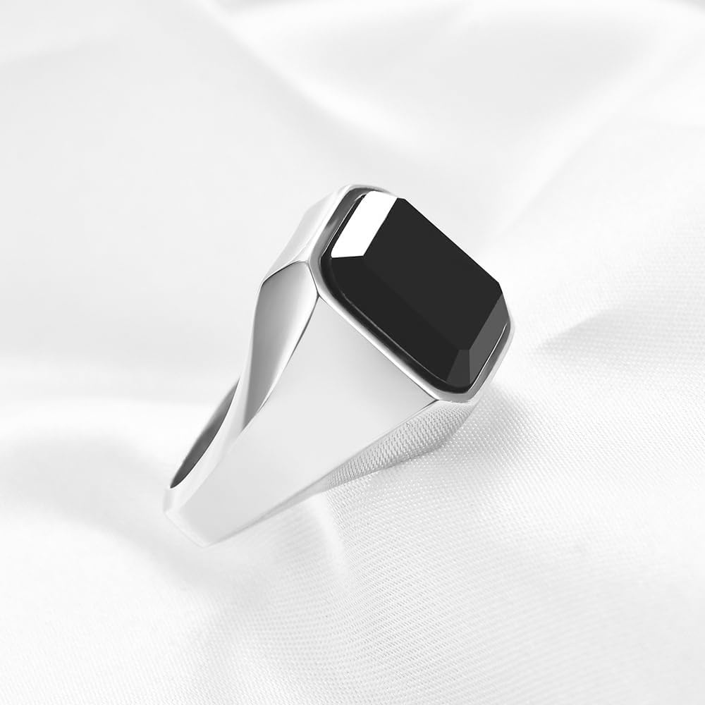 image:imageVQYSKO Plated Square Signet Ring Stainless Steel Band for MenSquare SilverBlack
