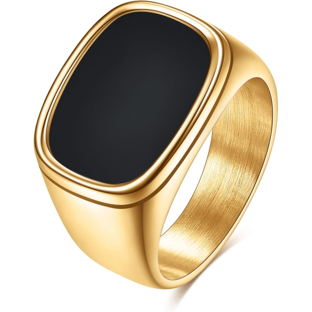 image:imageVQYSKO Plated Square Signet Ring Stainless Steel Band for MenRectangle GoldBlack