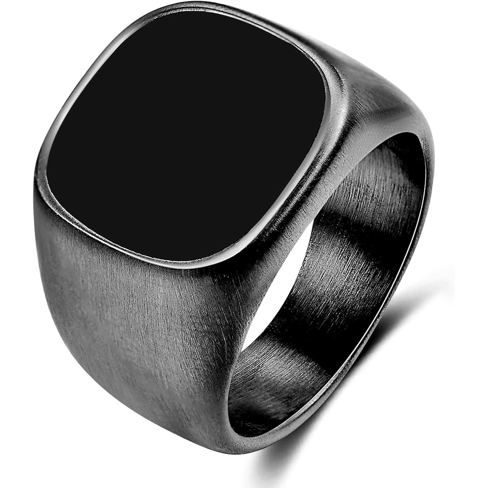 image:imageVQYSKO Plated Square Signet Ring Stainless Steel Band for MenSquare GreyBlack