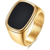 VQYSKO Plated Square Signet Ring | Stainless Steel Band for Men(Rectangle Gold+Black)