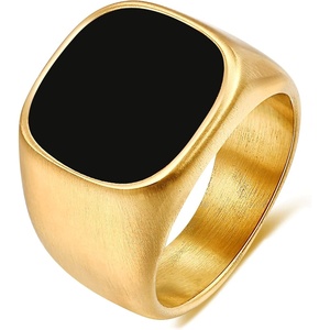 VQYSKO Plated Square Signet Ring | Stainless Steel Band for Men(Square Black+Gold)