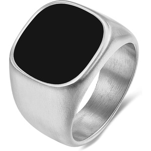 VQYSKO Plated Square Signet Ring | Stainless Steel Band for Men(Square Black+Silve)