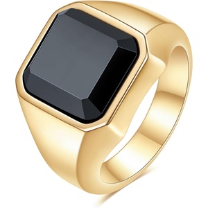 VQYSKO Plated Square Signet Ring | Stainless Steel Band for Men(Square Gold+Black)