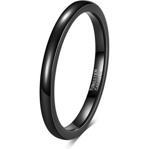 VQYSKO Tungsten Carbide Wedding Cigar Domed Band Ring Men Women 5-14(Black-2mm)