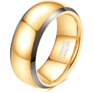 VQYSKO Tungsten Carbide Wedding Cigar Domed Band Ring Men Women 5-14(Gold & Silver-8mm)