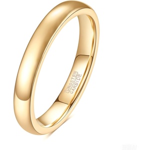 VQYSKO Tungsten Carbide Wedding Cigar Domed Band Ring Men Women 5-14(Gold-3mm)