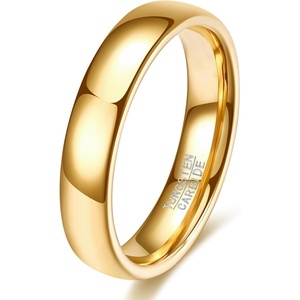 VQYSKO Tungsten Carbide Wedding Cigar Domed Band Ring Men Women 5-14(Gold-4mm)