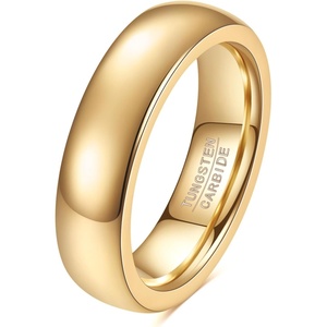 VQYSKO Tungsten Carbide Wedding Cigar Domed Band Ring Men Women 5-14(Gold-5mm)