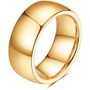 VQYSKO Tungsten Carbide Wedding Cigar Domed Band Ring Men Women 5-14(Gold-8mm)
