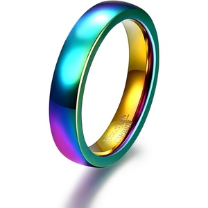 VQYSKO Tungsten Carbide Wedding Cigar Domed Band Ring Men Women 5-14(Rainbow-4mm)