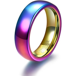VQYSKO Tungsten Carbide Wedding Cigar Domed Band Ring Men Women 5-14(Rainbow-6mm)