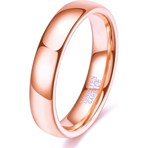 VQYSKO Tungsten Carbide Wedding Cigar Domed Band Ring Men Women 5-14(Rose Gold-4mm)