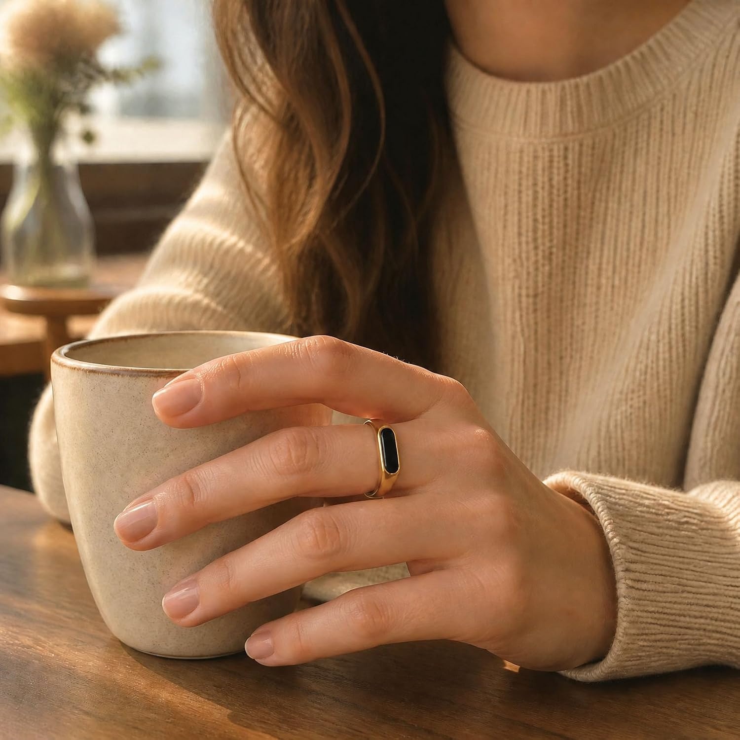 image:imageVQYSKO Signet Ring for Men amp Women 316L Stainless Steel Statement Band RingGoldBlack