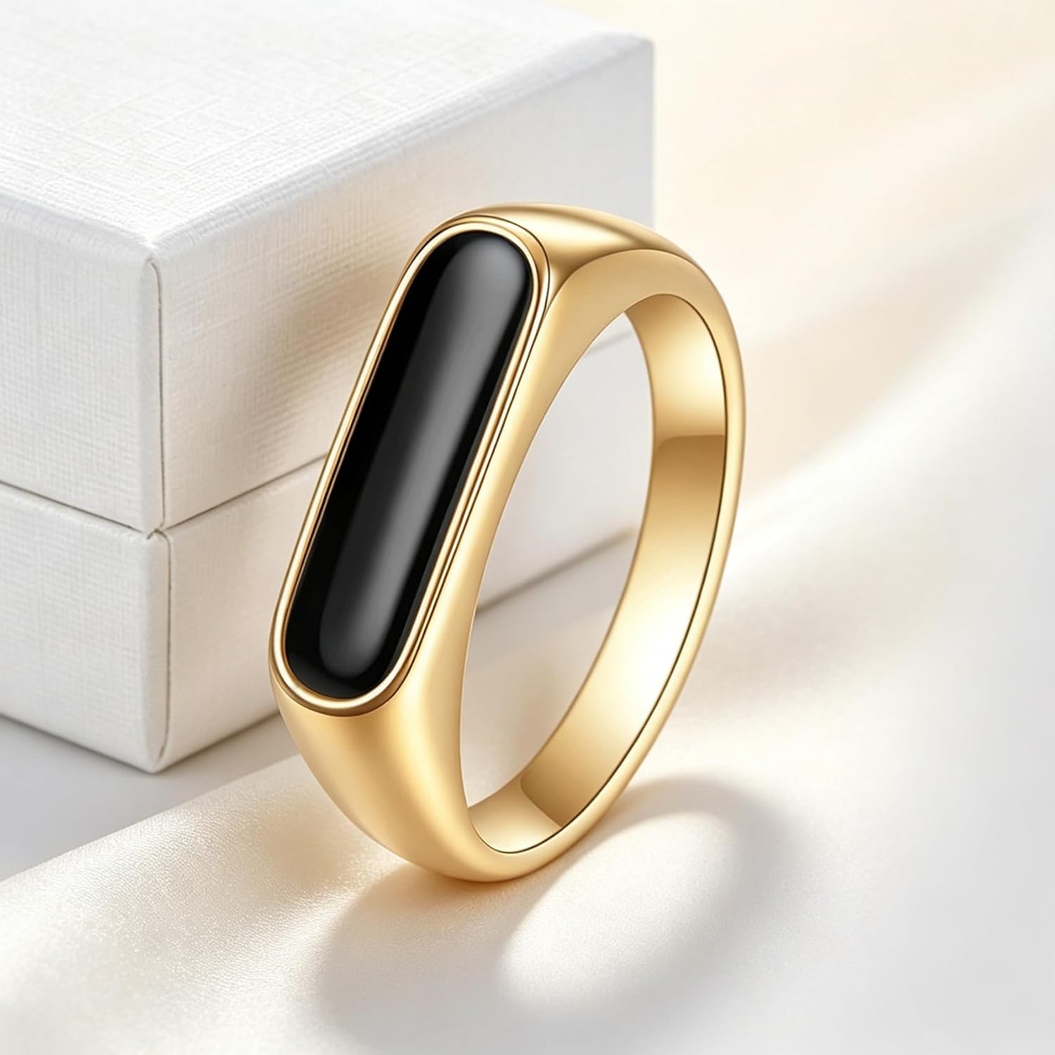 image:imageVQYSKO Signet Ring for Men amp Women 316L Stainless Steel Statement Band RingGoldBlack