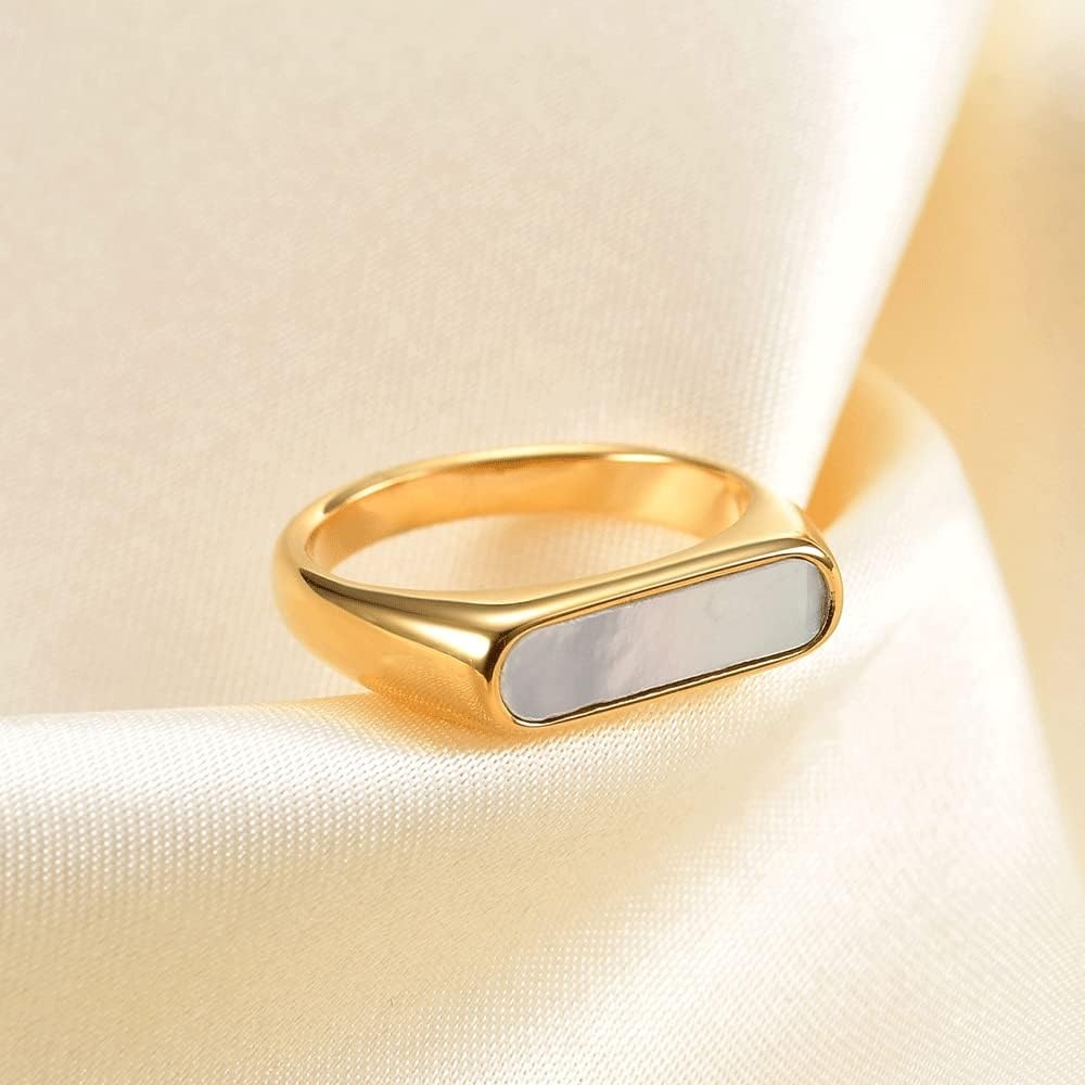 image:imageVQYSKO Signet Ring for Men amp Women 316L Stainless Steel Statement Band RingGoldWhite