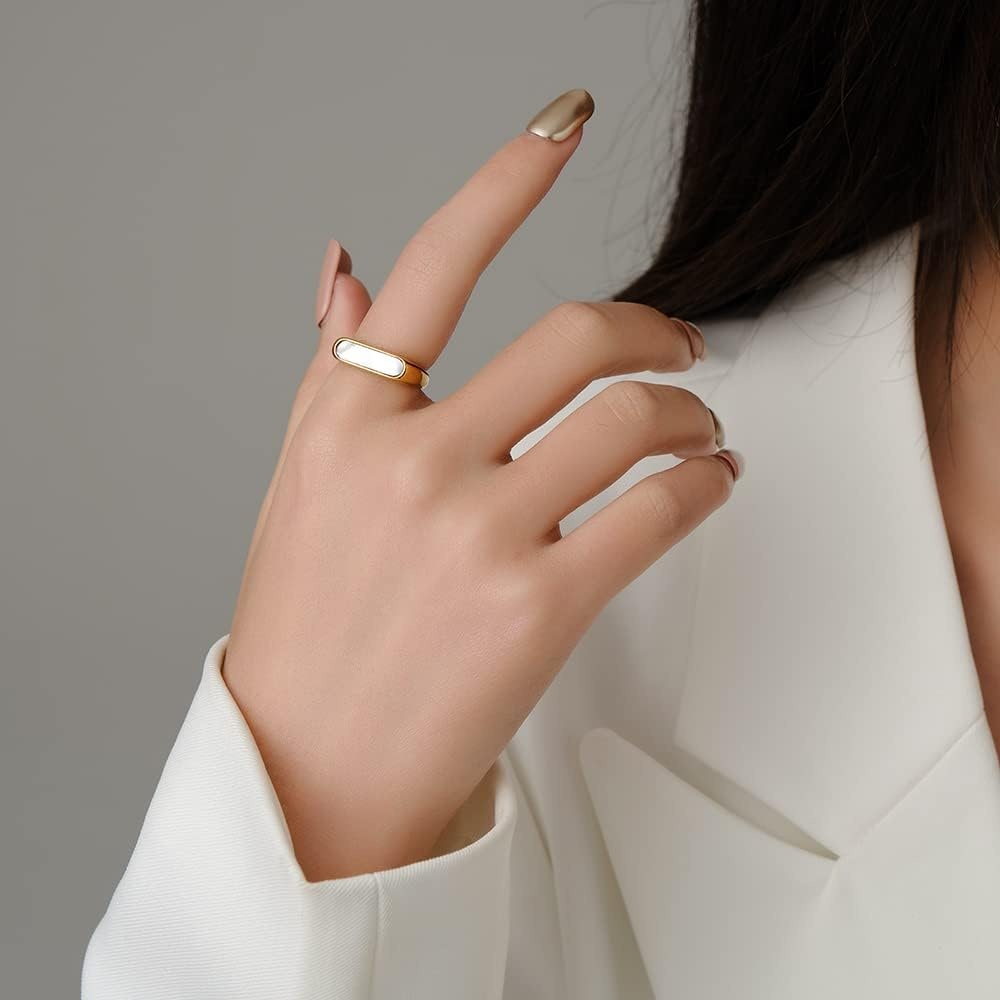 image:imageVQYSKO Signet Ring for Men amp Women 316L Stainless Steel Statement Band RingGoldWhite