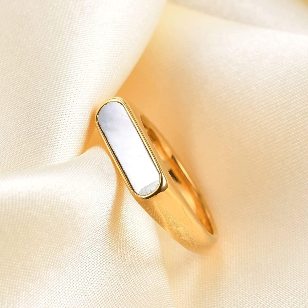 image:imageVQYSKO Signet Ring for Men amp Women 316L Stainless Steel Statement Band RingGoldWhite