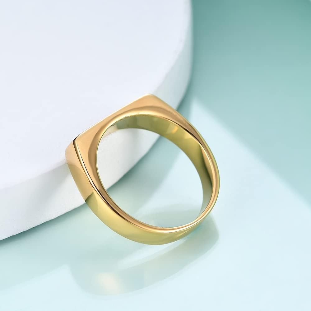 image:imageVQYSKO Signet Ring for Men amp Women 316L Stainless Steel Statement Band RingRectangle Gold