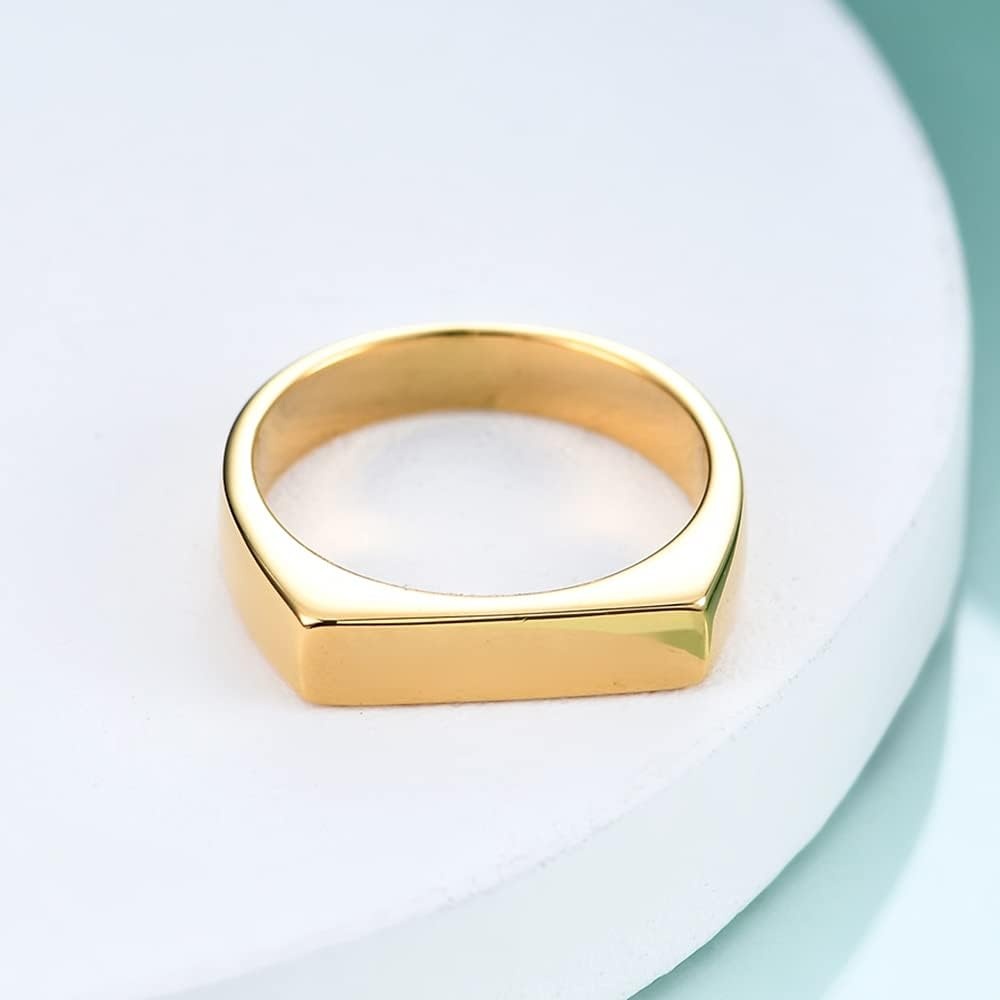 image:imageVQYSKO Signet Ring for Men amp Women 316L Stainless Steel Statement Band RingRectangle Gold