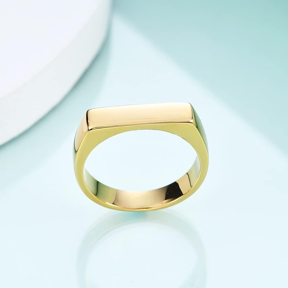 image:imageVQYSKO Signet Ring for Men amp Women 316L Stainless Steel Statement Band RingRectangle Gold