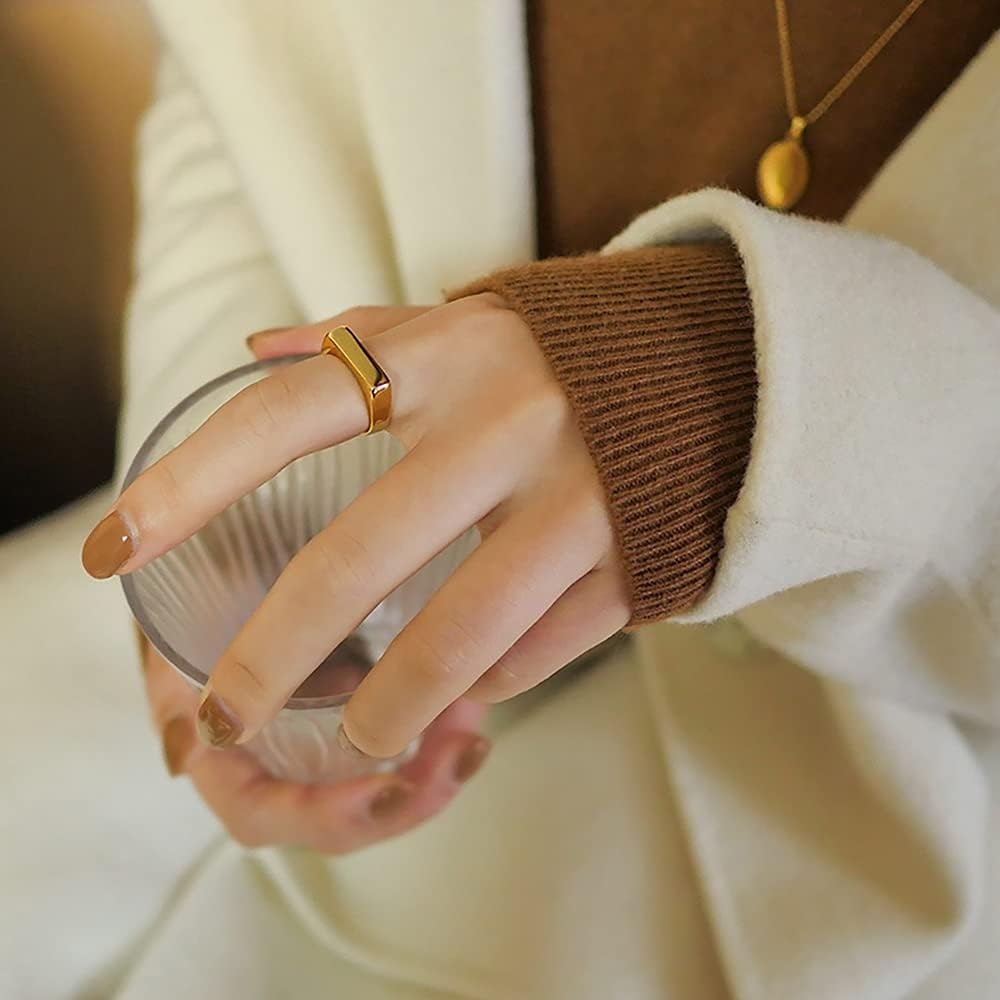 image:imageVQYSKO Signet Ring for Men amp Women 316L Stainless Steel Statement Band RingRectangle Gold