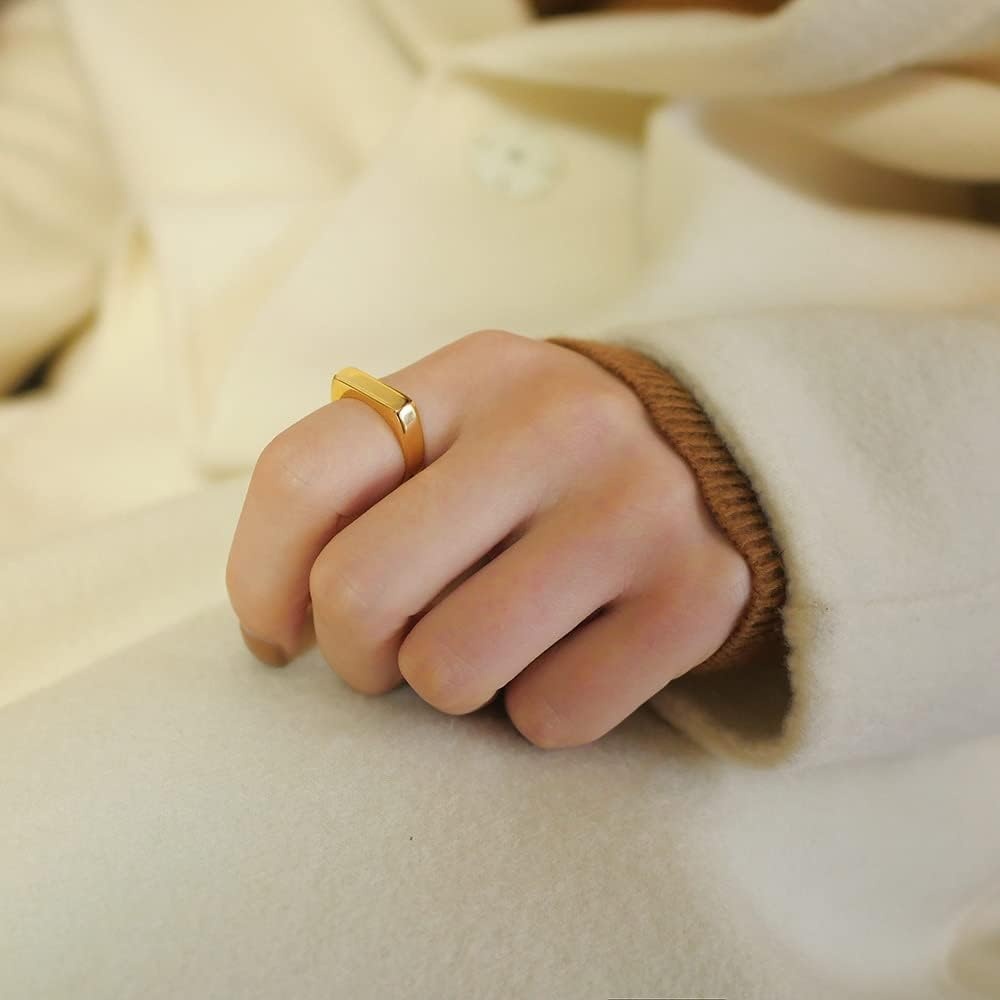 image:imageVQYSKO Signet Ring for Men amp Women 316L Stainless Steel Statement Band RingRectangle Gold