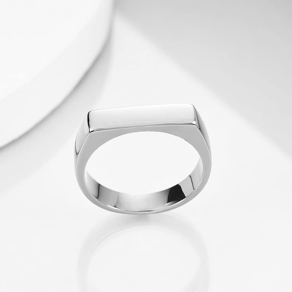 image:imageVQYSKO Signet Ring for Men amp Women 316L Stainless Steel Statement Band RingRectangle Silver