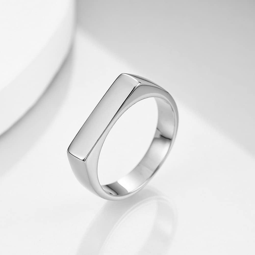 image:imageVQYSKO Signet Ring for Men amp Women 316L Stainless Steel Statement Band RingRectangle Silver