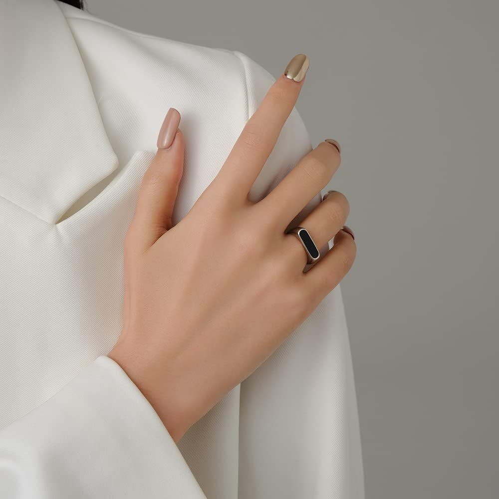 image:imageVQYSKO Signet Ring for Men amp Women 316L Stainless Steel Statement Band RingSilver Black