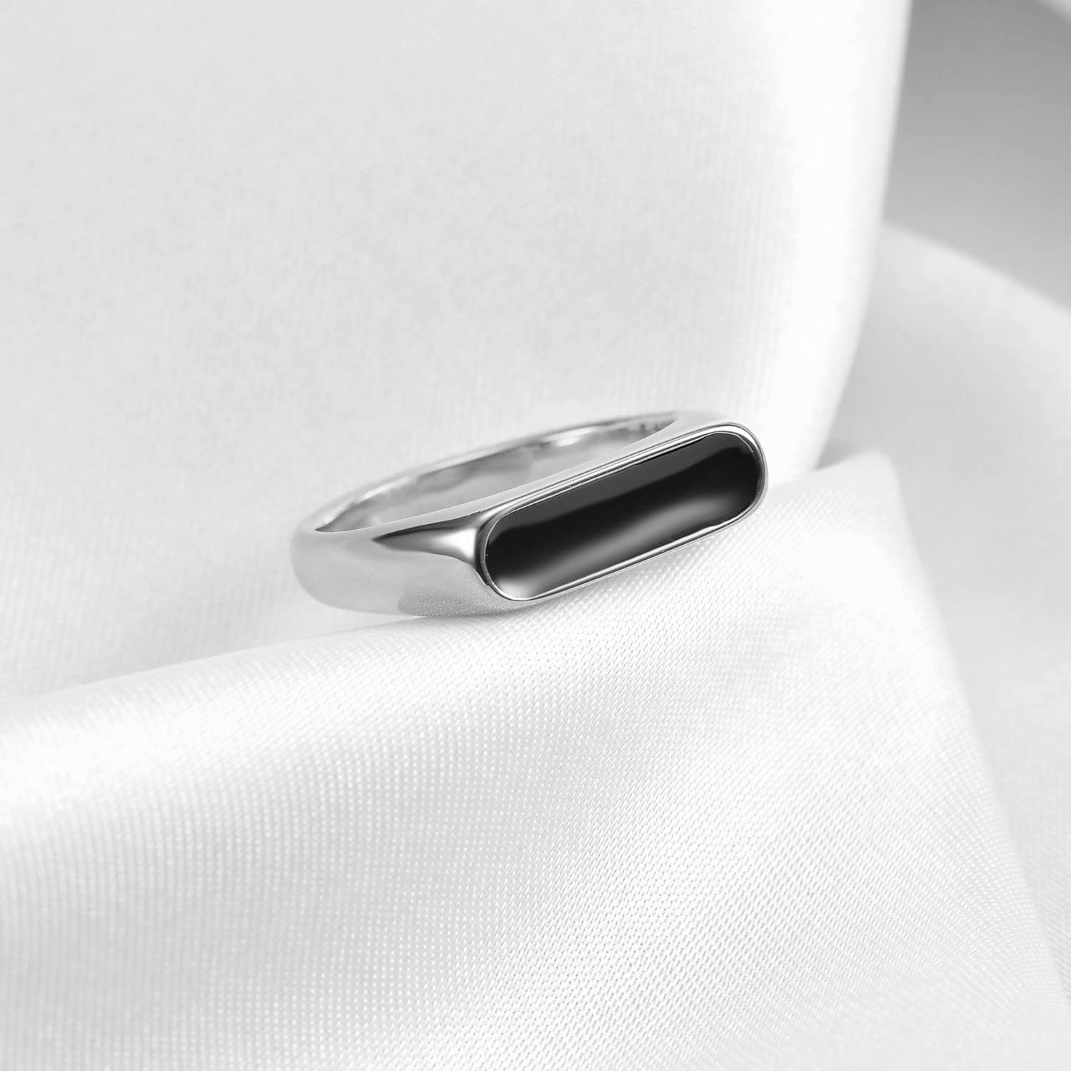 image:imageVQYSKO Signet Ring for Men amp Women 316L Stainless Steel Statement Band RingSilver Black
