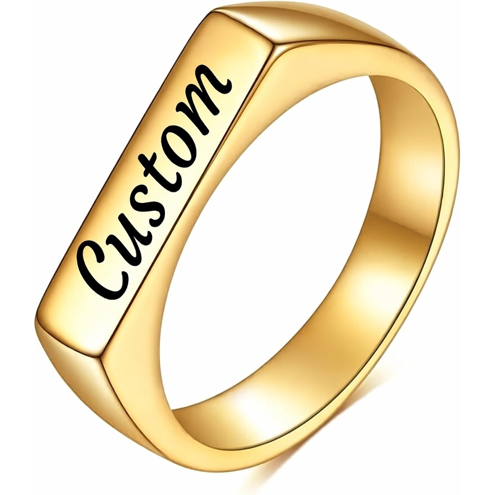 image:imageVQYSKO Signet Ring for Men amp Women 316L Stainless Steel Statement Band RingCustom Gold