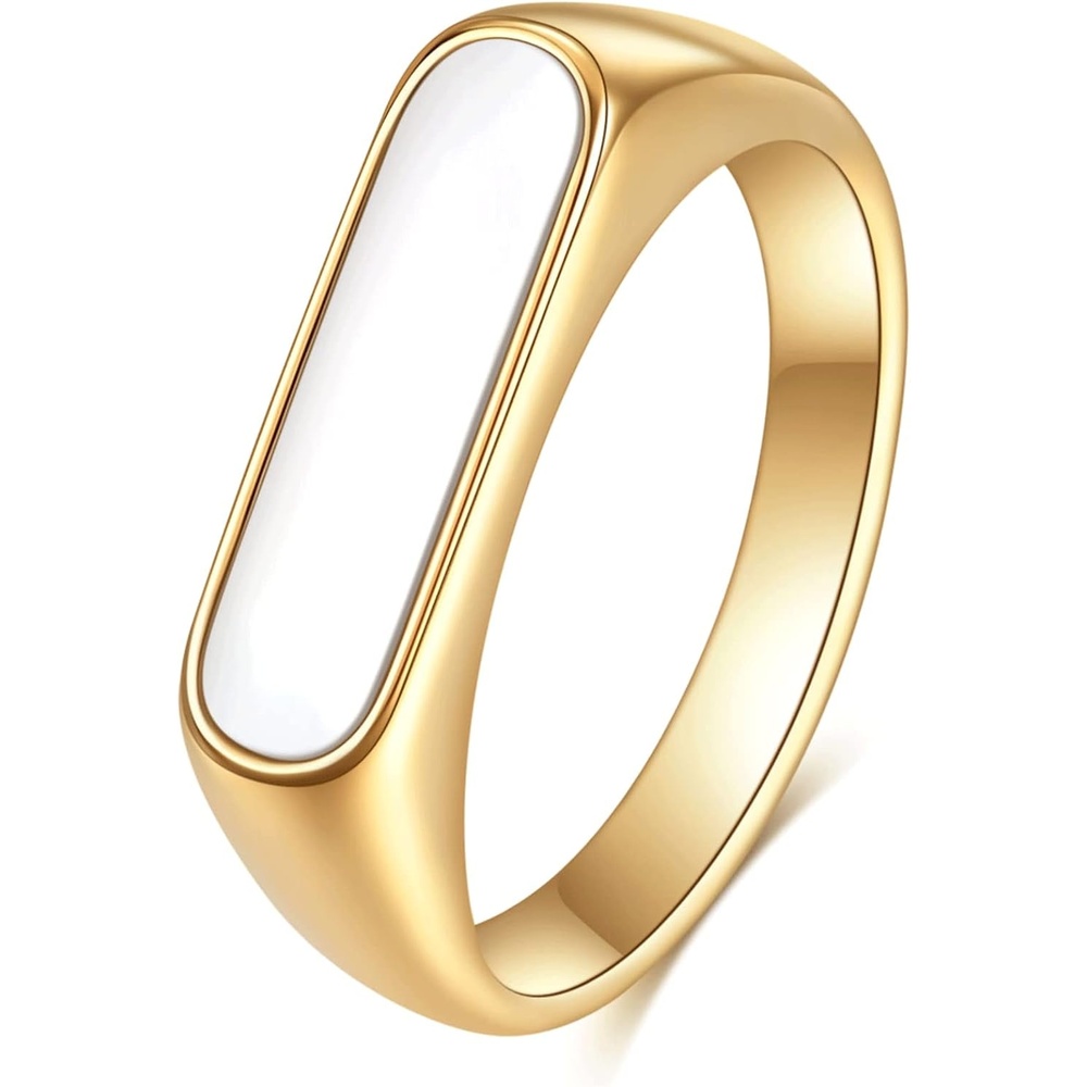 image:imageVQYSKO Signet Ring for Men amp Women 316L Stainless Steel Statement Band RingGoldWhite