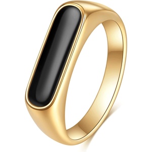 VQYSKO Signet Ring for Men & Women 316L Stainless Steel Statement Band Ring(Gold+Black)