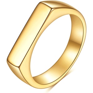 VQYSKO Signet Ring for Men & Women 316L Stainless Steel Statement Band Ring(Rectangle Gold)
